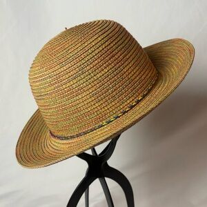 Magid Straw Sun Hat Fedora Natural Multicolored Stripes Women’s One Size